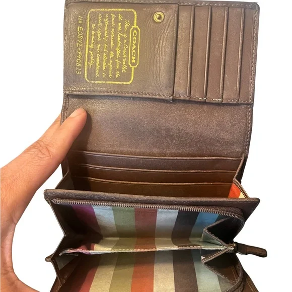 Coach Signature Stripe Brown Bifold Wallet - Picture 8 of 10